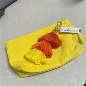 Yellow Canvas Pouch with Orange Gradient Tassel Keychain